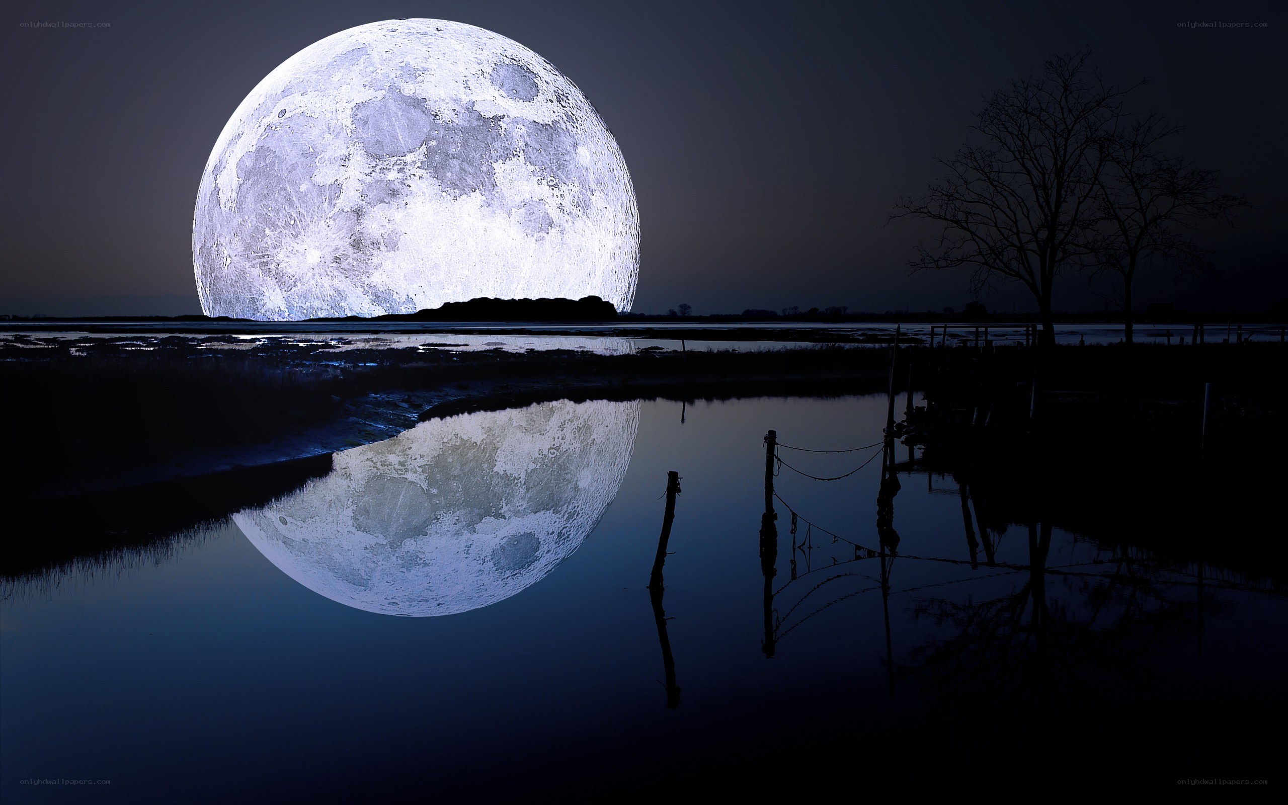 Moon over calm water