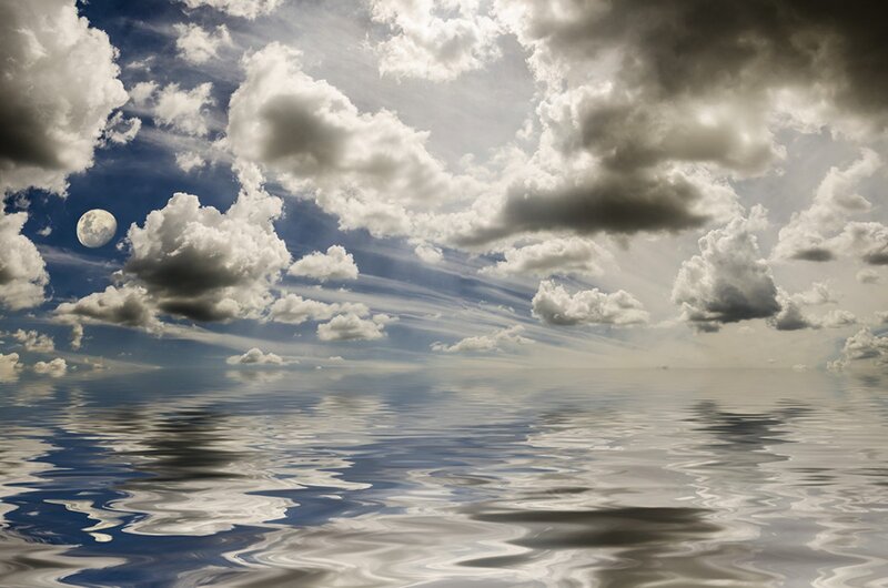 Moon over Calm Water — Blue