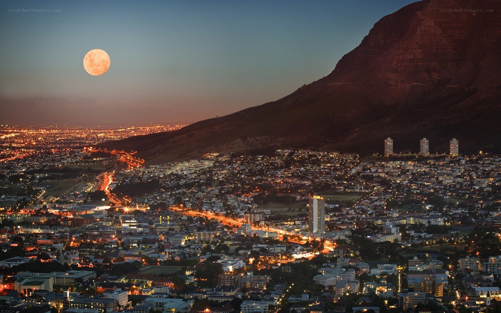 Moon over Cape Town at dusk