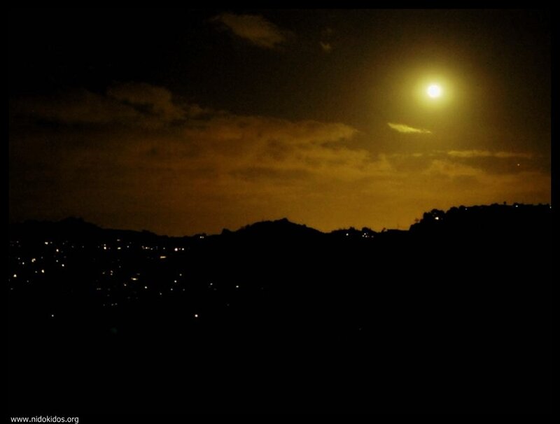 Moon over city at night