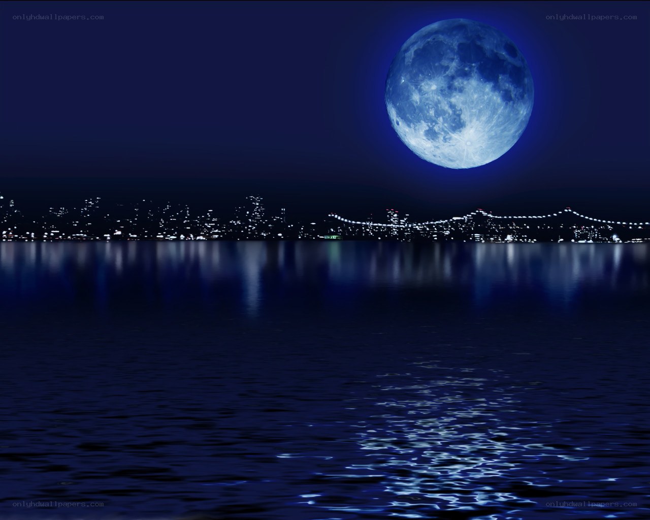 Moon over city at night