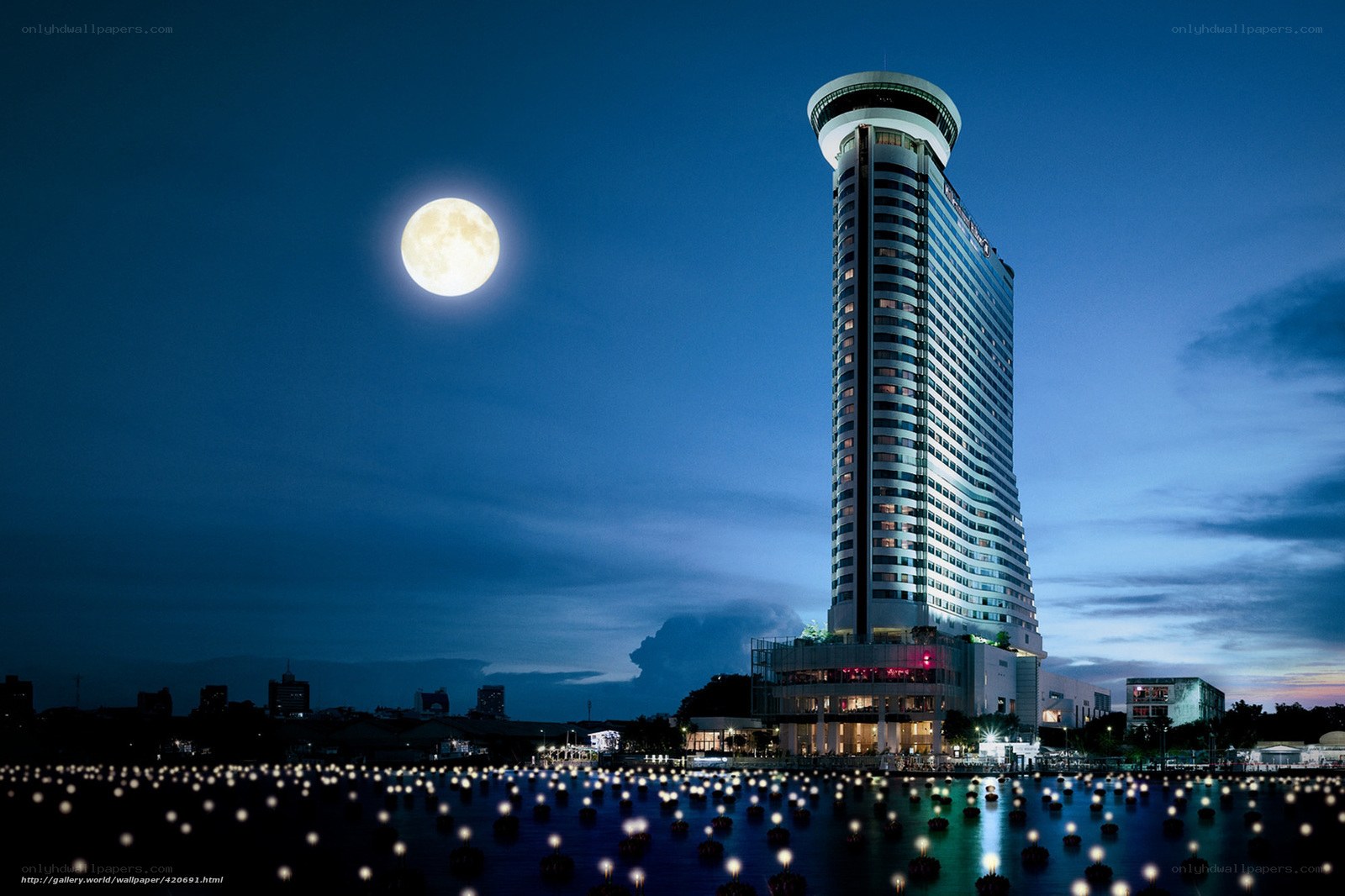 Moon over city hotel