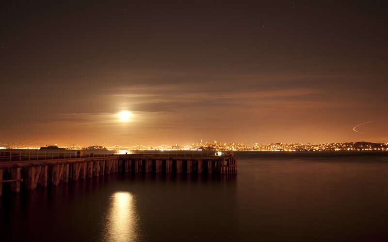 Moon over City Skyline — Orange