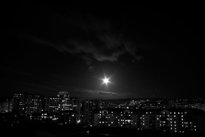 Moon over Cityscape — Black