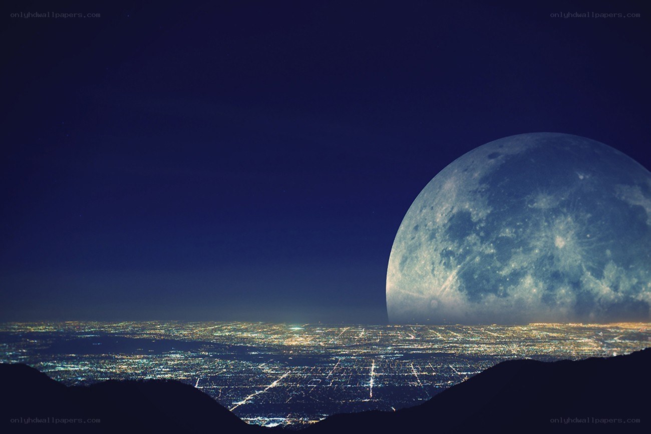 Moon over cityscape