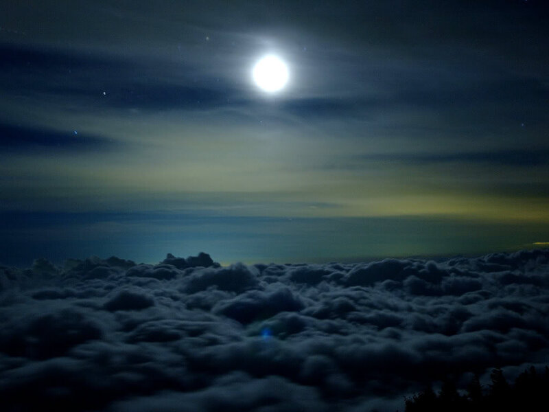 Moon over Clouds — Blue, Serene, Night
