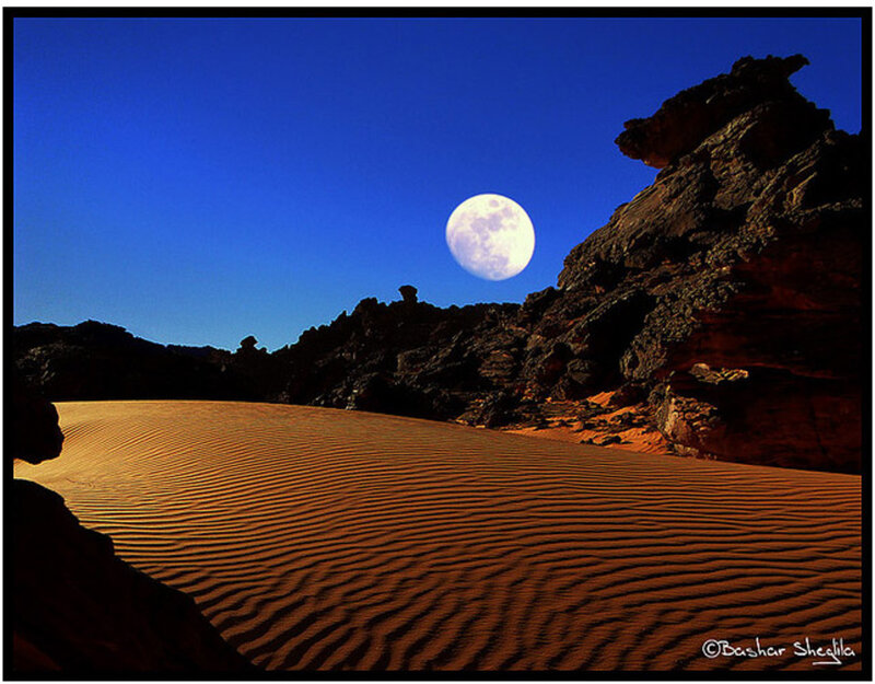 Moon over Desert Dunes — Blue