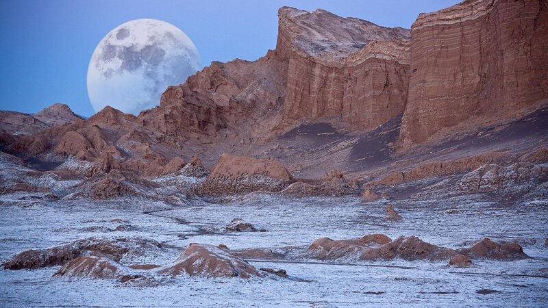 Moon over Desert Landscape — Blue