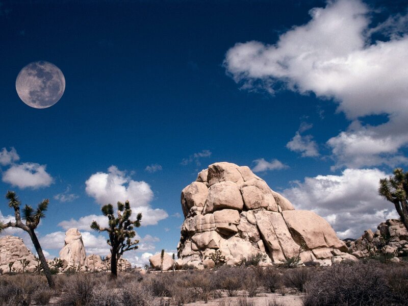 Moon over Desert Rocks — Blue, Dramatic