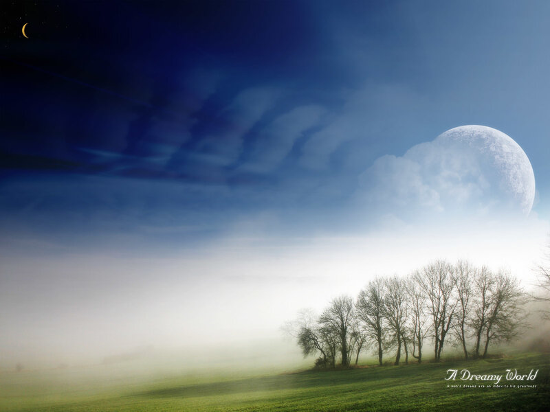 Moon over Foggy Field — Blue