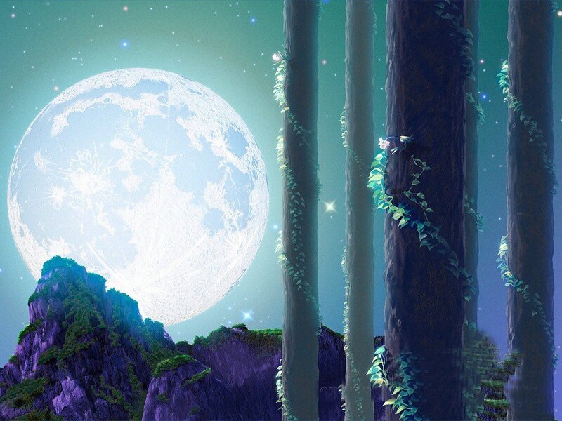 Moon over Forest — Green, Serene