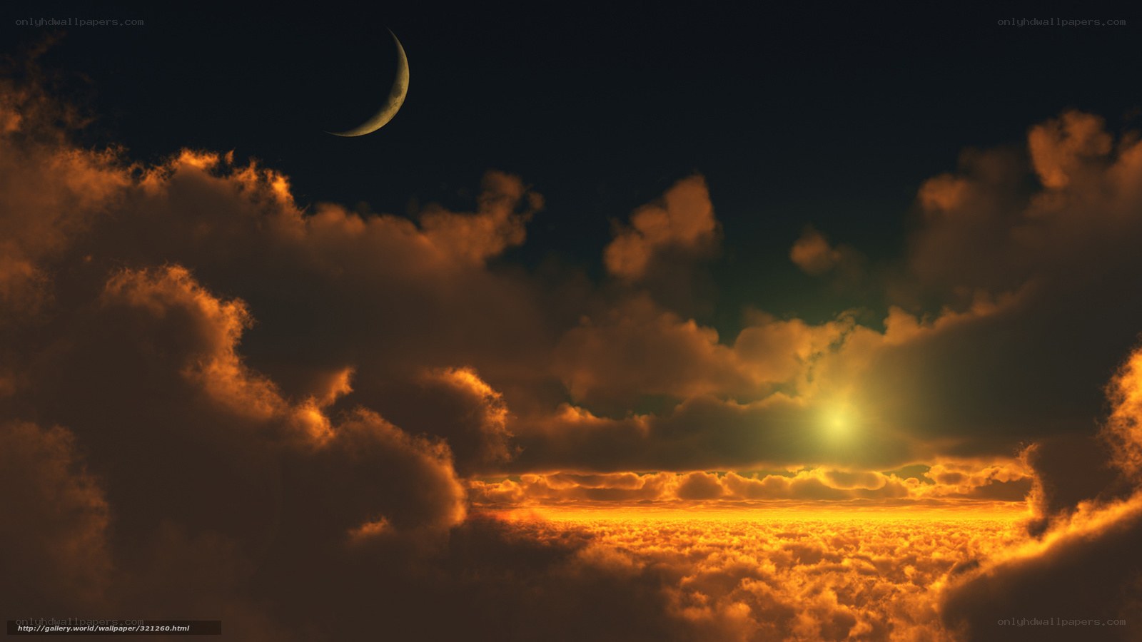 Moon over golden clouds