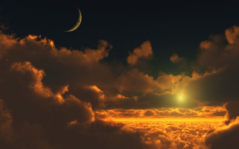 Moon over golden clouds