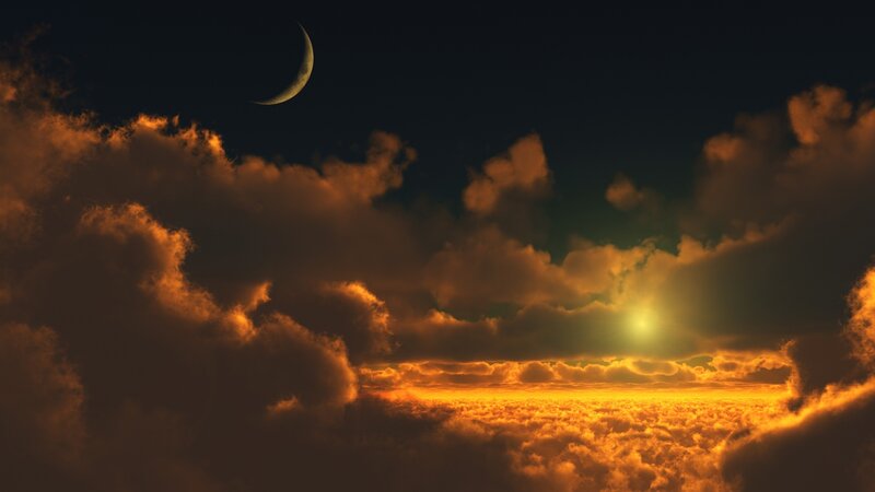 Moon over golden clouds