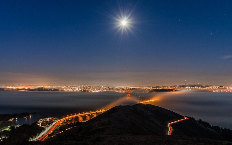 Moon over Golden Gate Bridge
