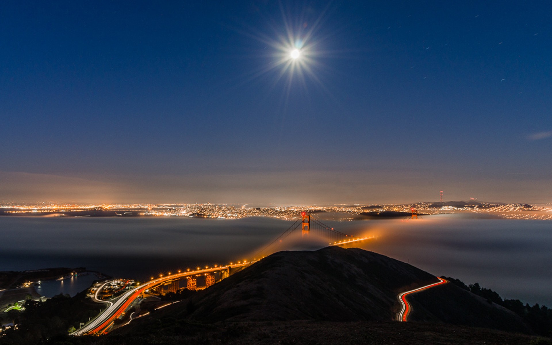 Moon over Golden Gate Bridge