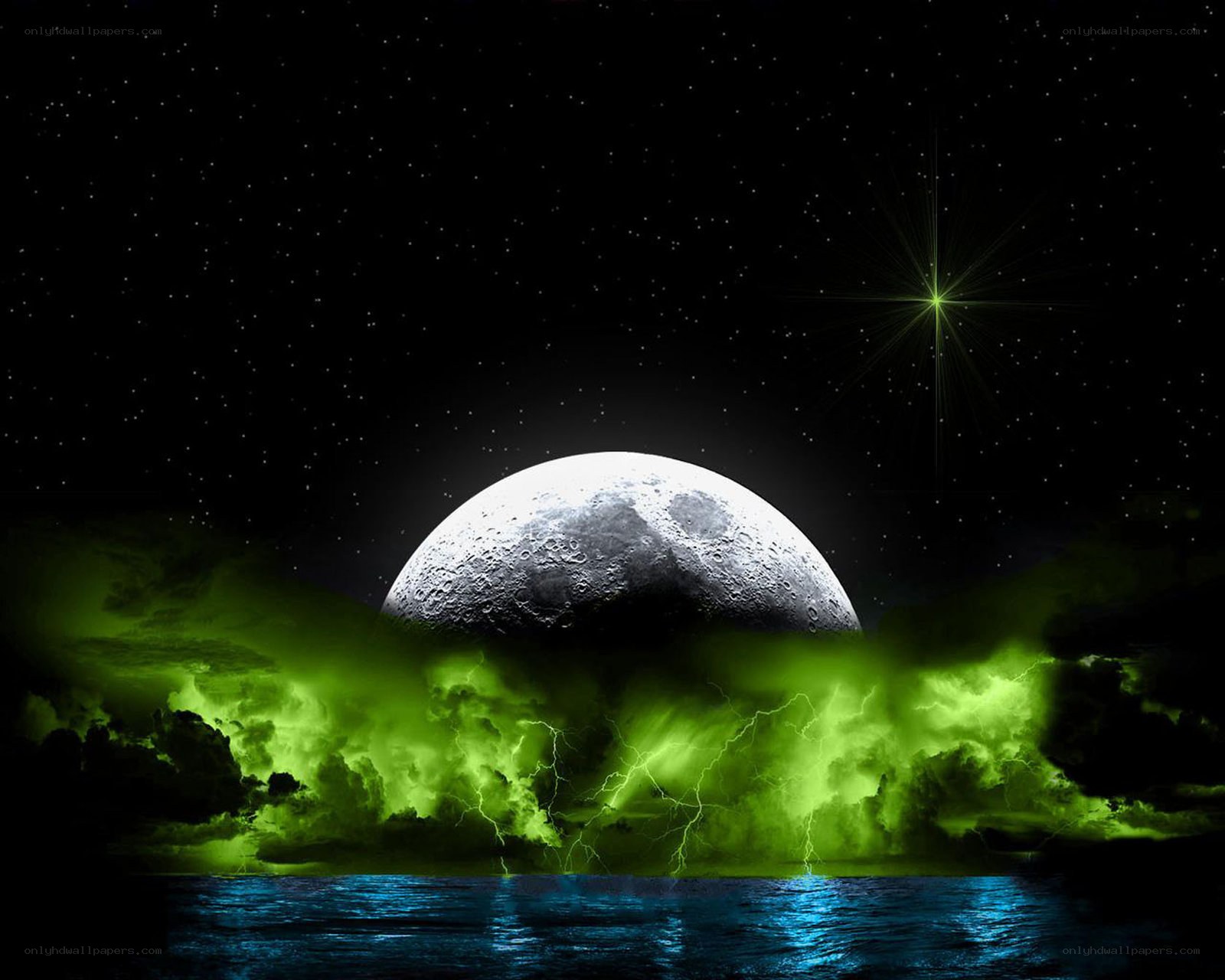 Moon over green storm