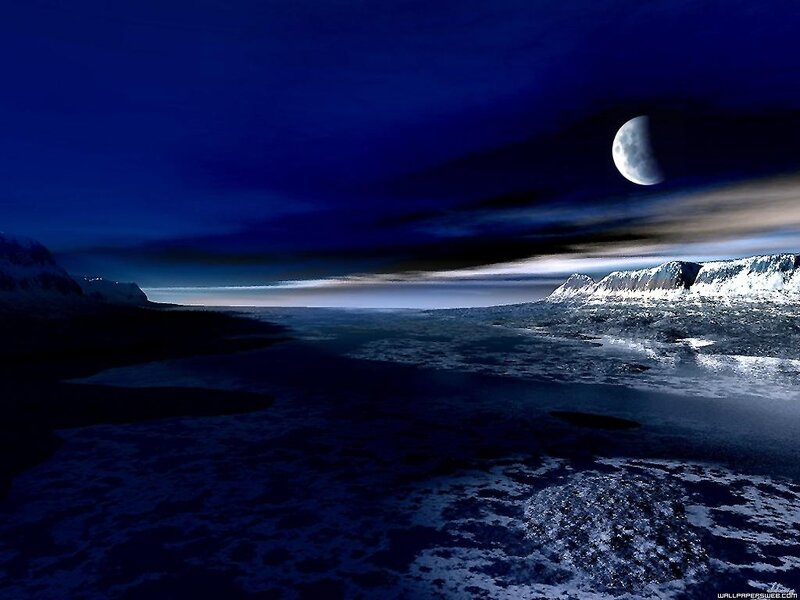 Moon over Icy Landscape — Blue