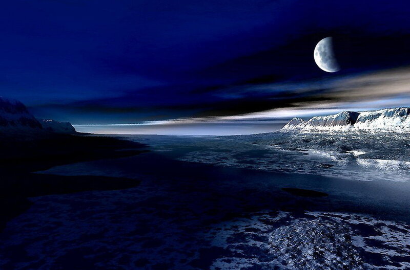 Moon over Icy Landscape