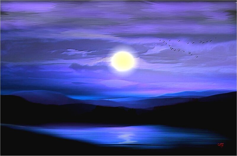 Moon over Lake and Hills
