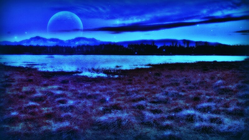 Moon over Lake and Marsh
