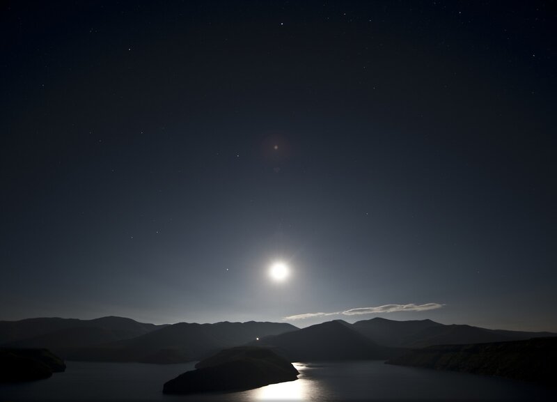 Moon over Lake and Mountains — Black