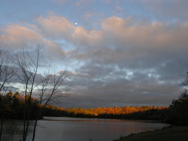 Moon over Lake at Dusk — Blue, Serene