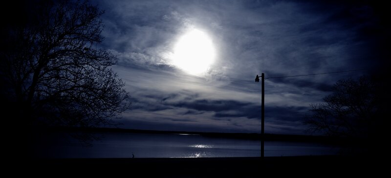 Moon over Lake — Blue, Dramatic, Night, Photograph