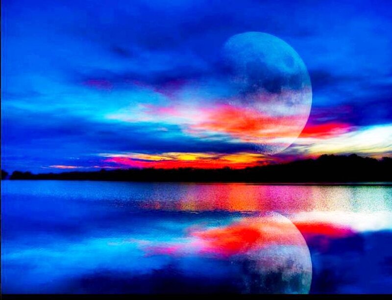 Moon over Lake — Blue, Dramatic, Night
