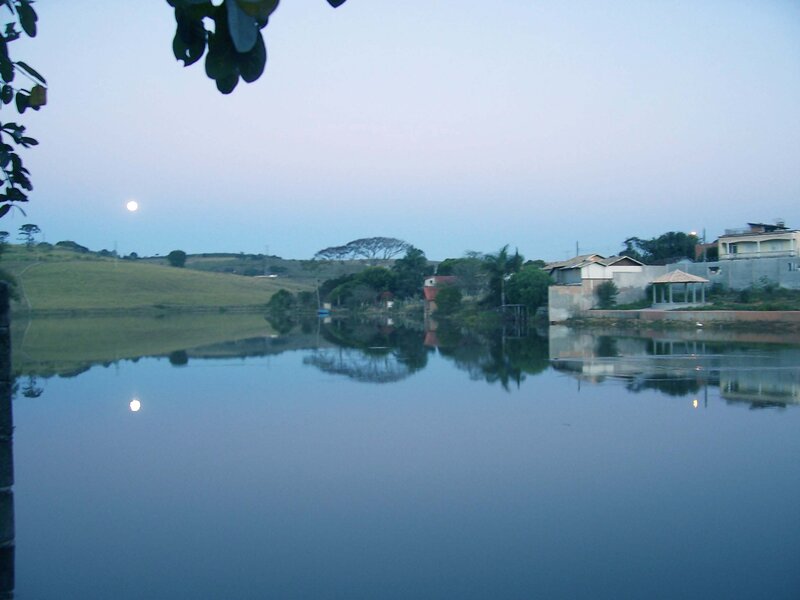 Moon over Lake — Blue, Serene, Night, Photograph, Trees