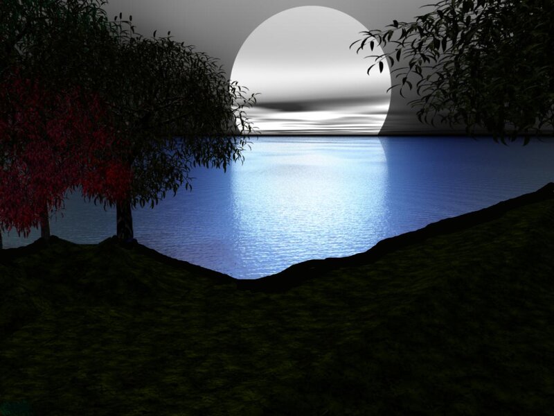Moon over Lake — Blue, Serene