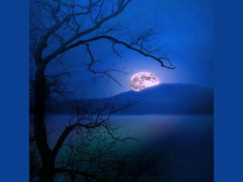 Moon over Lake — Blue