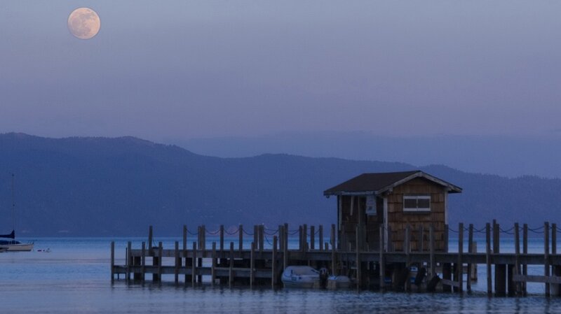 Moon over Lake Cabin