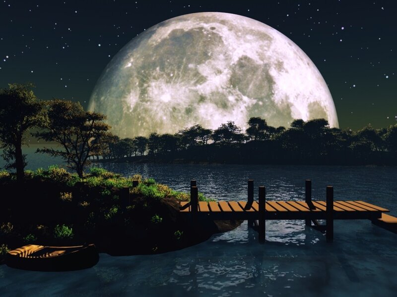 Moon over lake dock