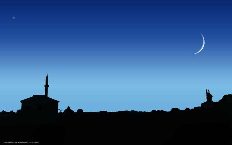Moon over mosque silhouette