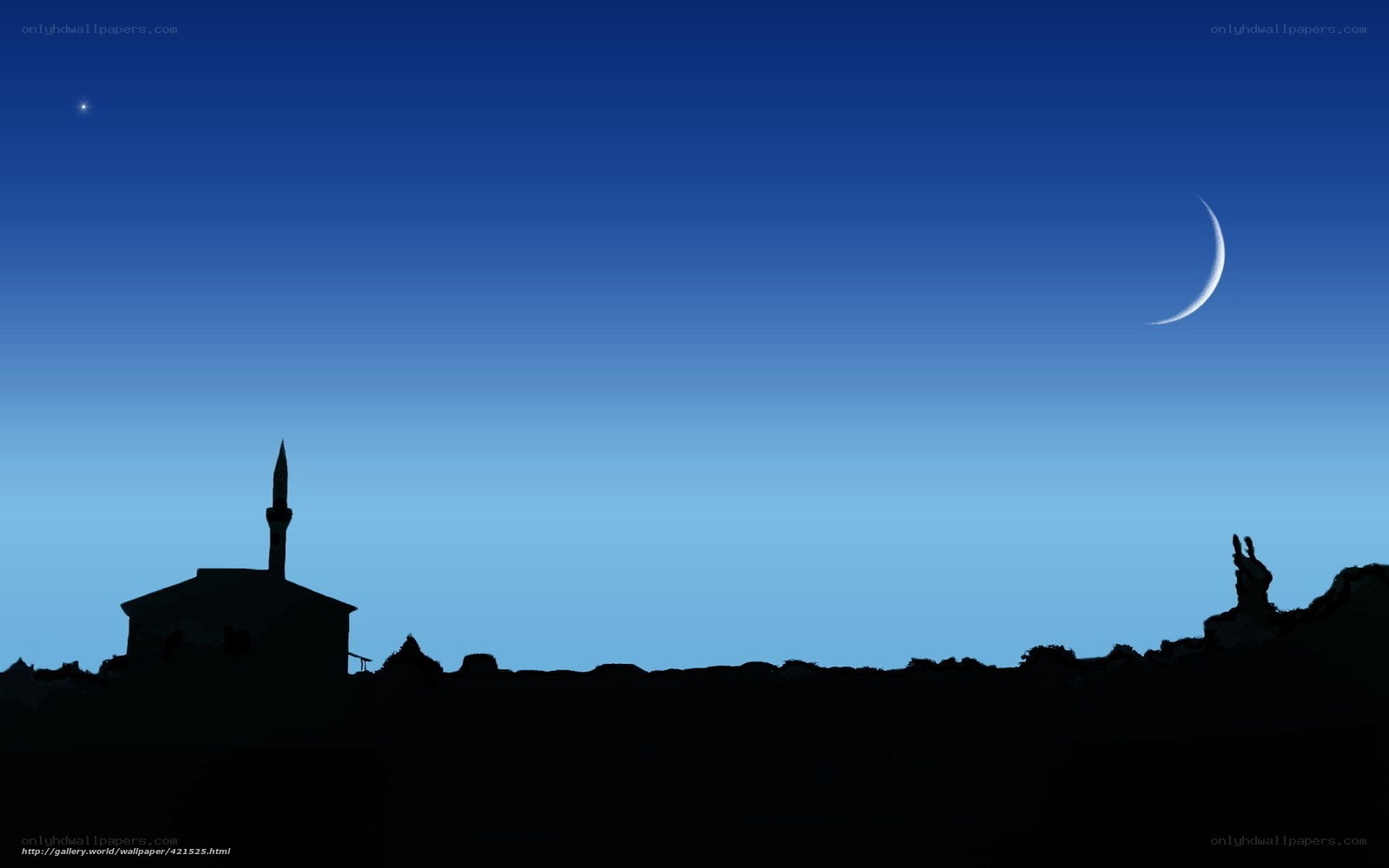 Moon over mosque silhouette
