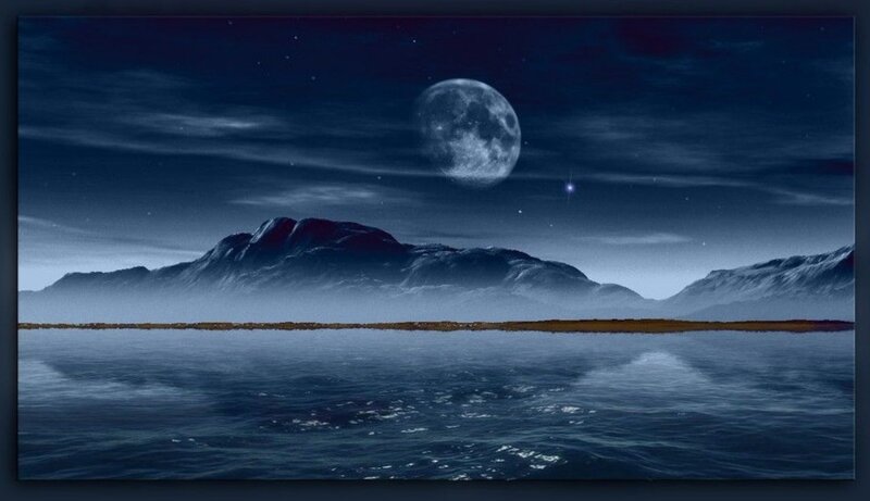 Moon over Mountain Lake — Blue
