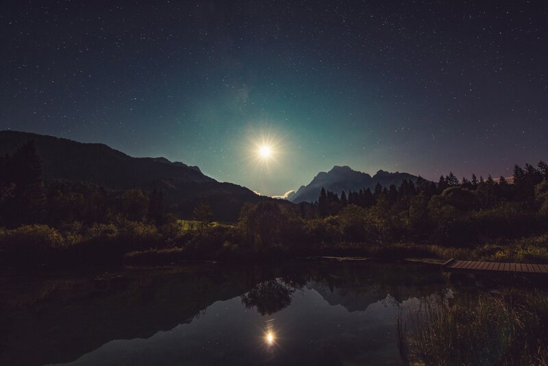 Moon over Mountain Lake — Dark Blue