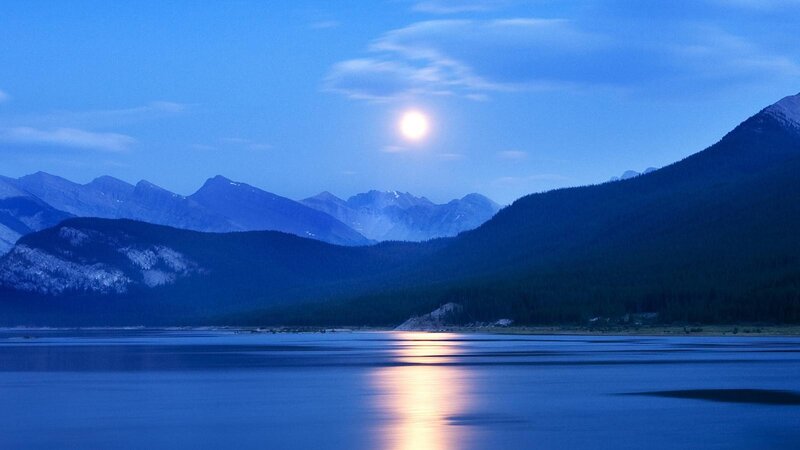 Moon over Mountain Lake — Night