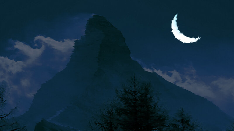 Moon over mountain peak