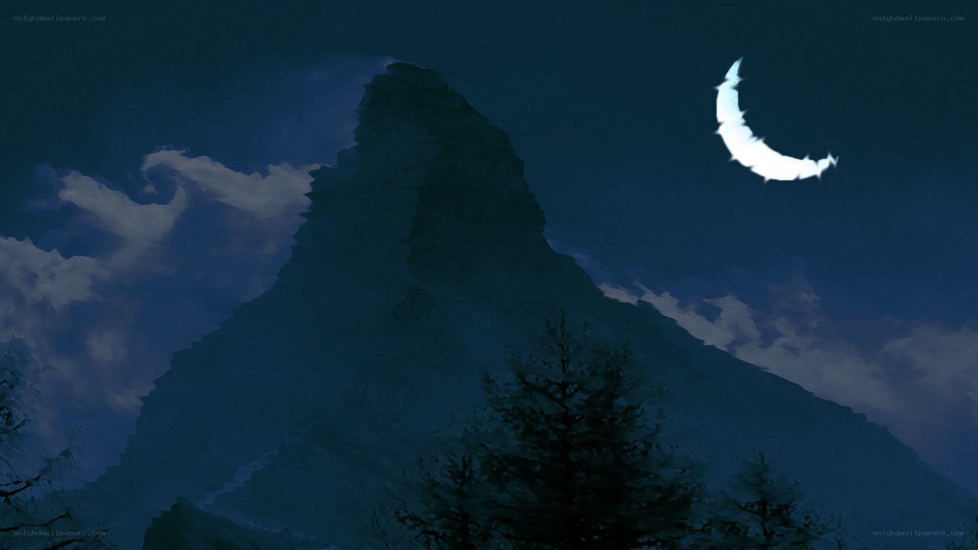 Moon over mountain peak