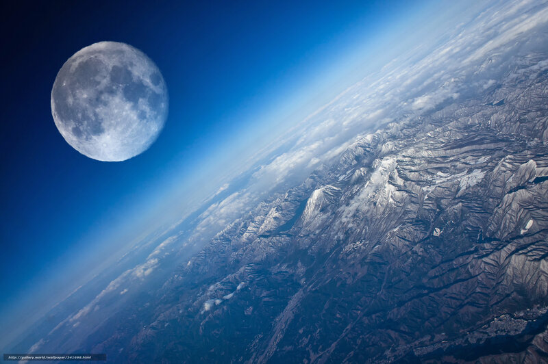 Moon over Mountain Range — Blue, Dramatic