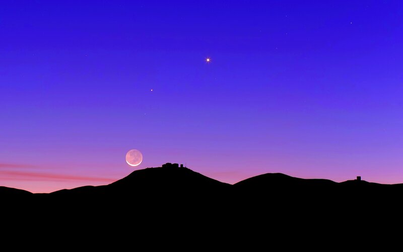 Moon over Mountain Silhouette — Purple