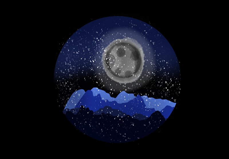Moon over Mountains — Blue, Serene, Night
