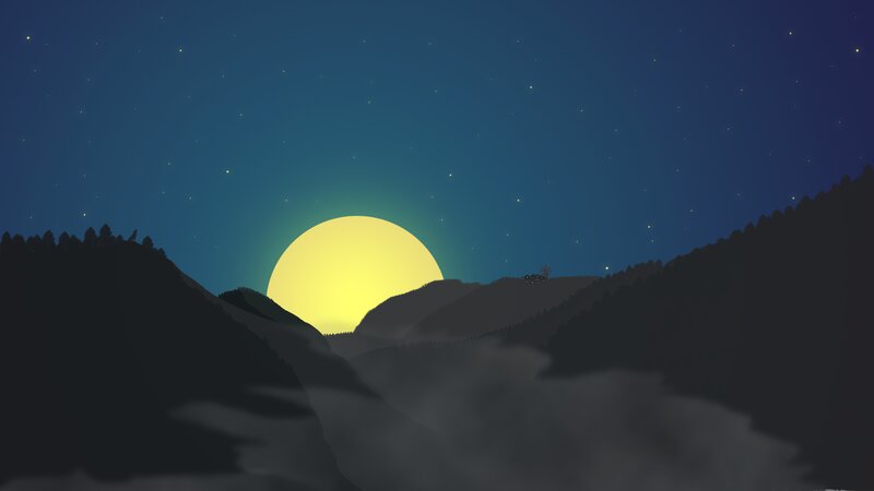 Moon over Mountains — Blue, Serene