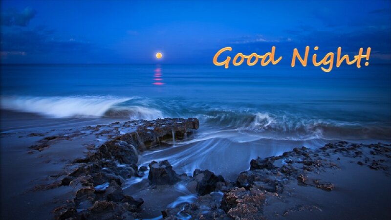 Moon over Ocean at Night — Blue