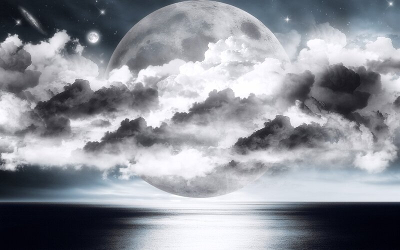 Moon over Ocean — Black, Dramatic, Night