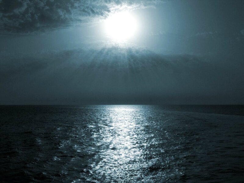 Moon over Ocean — Blue, Dramatic