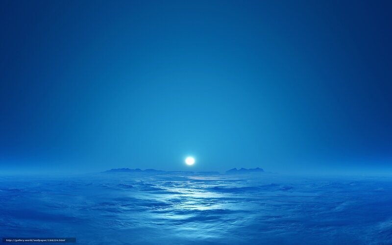 Moon over Ocean — Blue, Serene, Night, Digital Art, Islands