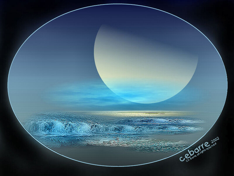 Moon over Ocean — Blue, Serene, Night, Digital Art, Sky